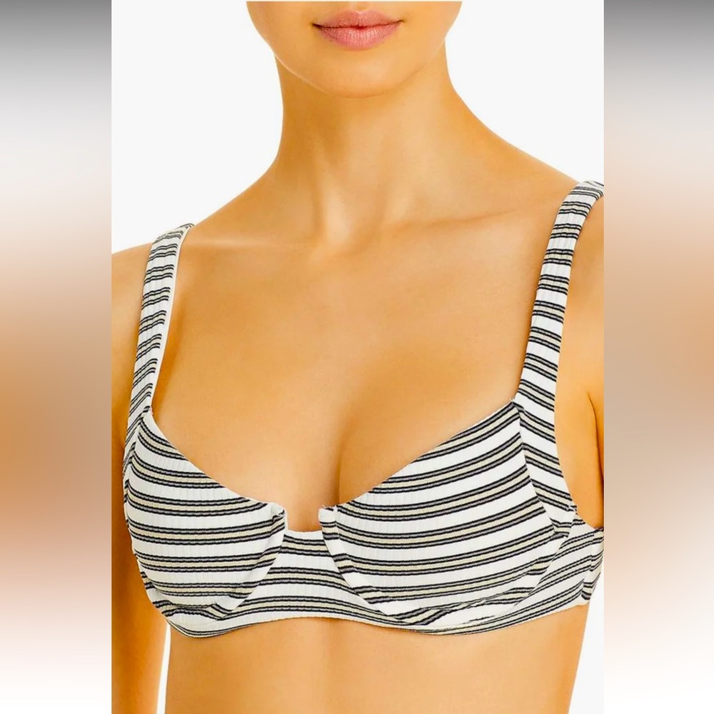 Vitamin C Bikini White w/ Black and Gold Stripes Sz D Cup L Bottom NWT $240